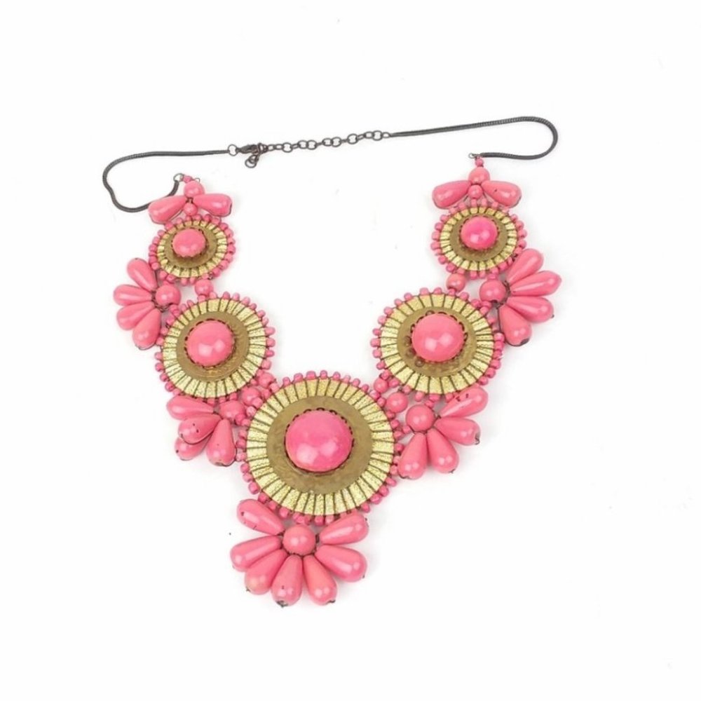 4 for $25 - Peach Pink Gold Chunky Statement Necklace